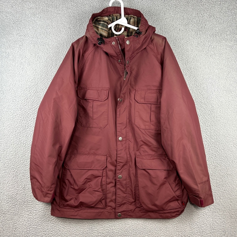 Woolrich Mens Field Guide Jacket‎ Mulberry Red Plaid Wool Lined Hooded 16038RS L